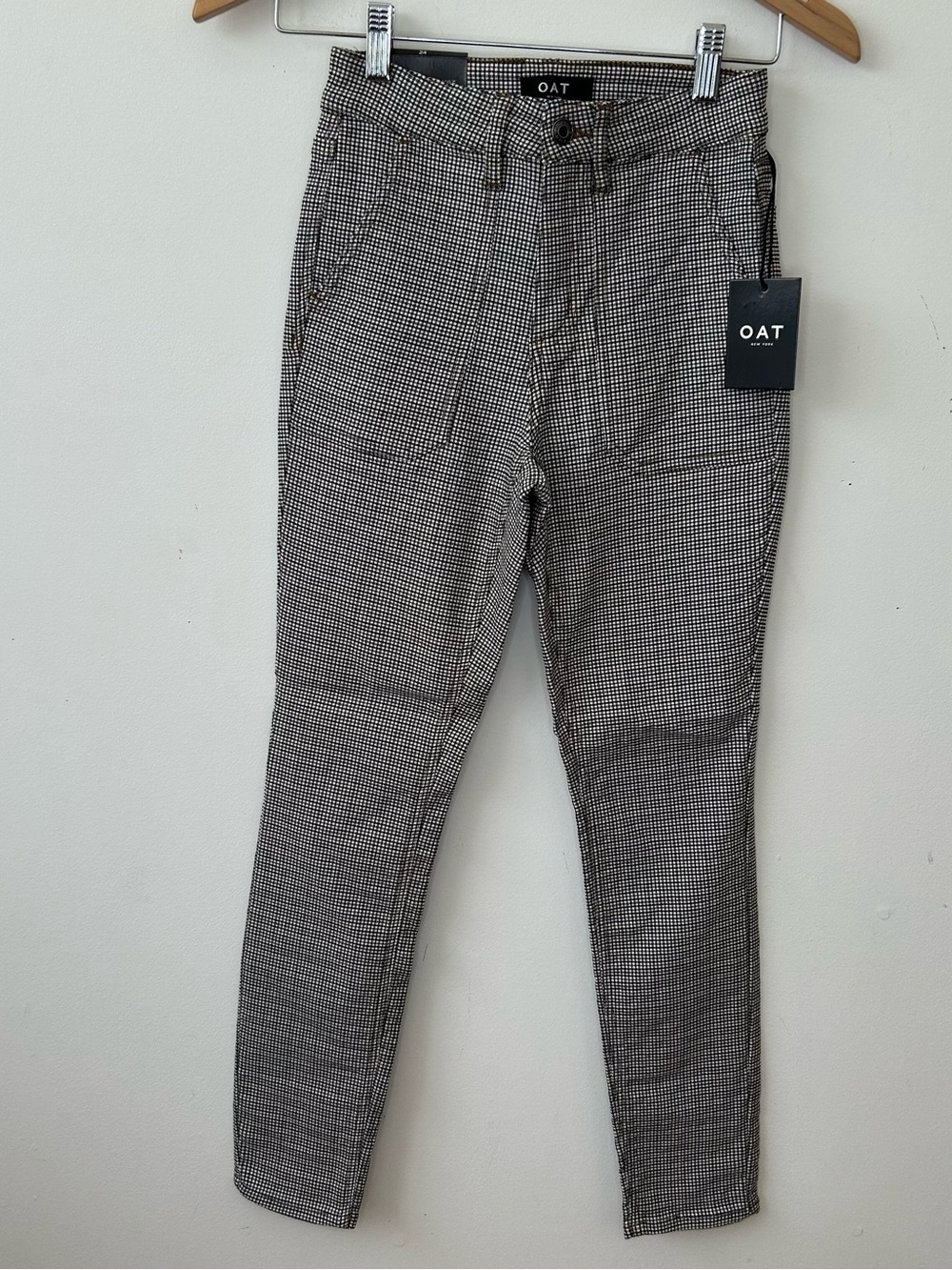 Oat New York Women’s 24 Brown Plaid High Rise Skinny Ankle Pants NWT Stretch